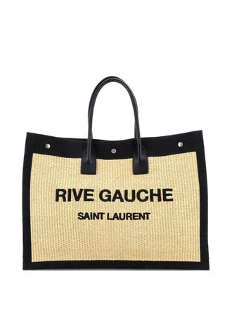 Saint Laurent Rive Gauche Shopper Raffia with Canvas Large tote bag - Beige