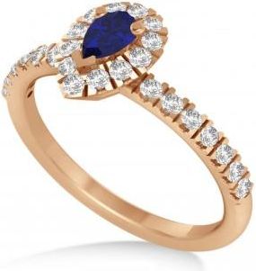 Allurez Pear Blue Sapphire & Diamond Halo Engagement Ring 14k Rose Gold (0.63ct)