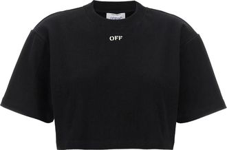 Off-white Off Stamp Cropped T-Shirt - Dames - T-shirts - Zwart - S - Katoen - Tops
