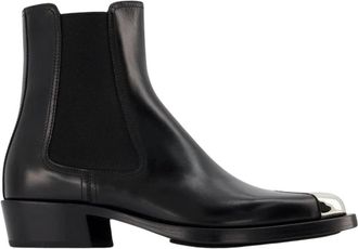 Alexander McQueen Zwarte/Zilveren Leren Boxcar Laarzen - Dames - Chelseaboots - Zwart - 35 EU - Leer - Schoenen