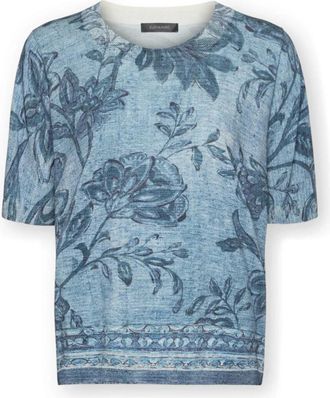 Elena Miro Bedrukte gebreide bovenkleding van katoenmix - Dames - T-shirts - Blauw - M - Katoen - Tops