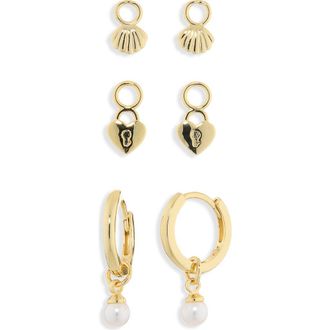 Argento Vivo Shell Hoop Earrings & Assorted Charms 4-Piece Set in Gold at Nordstrom Rack