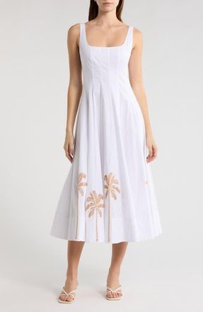 Staud Wells Sleeveless Midi Sundress in White Embroidered at Nordstrom, Size 14