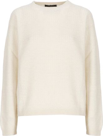 Fabiana Filippi Ivory Wool Blend Sweater With Lurex Accents And Ribbed Trims