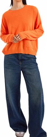 Brodie Piper Rib Detail Pocket Cashmere Crewneck Top In Neon Orange