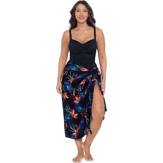 Trimshaper Adjustable Side Tie Tassel Pareo Swimsuit Coverup in Leopard Lily at Nordstrom