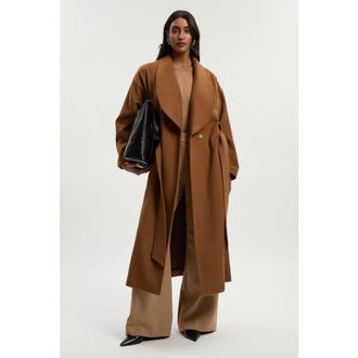 Karen Millen Brushed Wool Wrap Tailored Maxi Coat in Camel at Nordstrom, Size 10