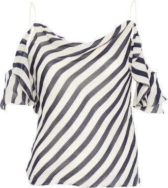 Self Portrait Draped Cowl Top - Dames - Blouses - Blauw - 3XS - Overhemden