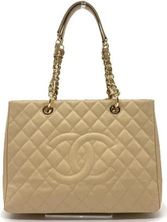 Chanel Beige Grained Calfskin Tote Bag (Pre-Owned)