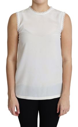 Dolce & Gabbana Dames Witte Blouse Zijde Kant Afgewerkte Mouwloze Top