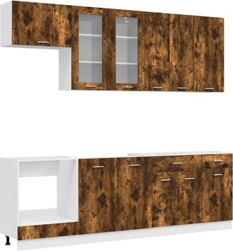 vidaXL Unidad De Cocina Lyon 8 Uds. Roble Ahumado Madera De Ingenier&iacute;a Vidaxl