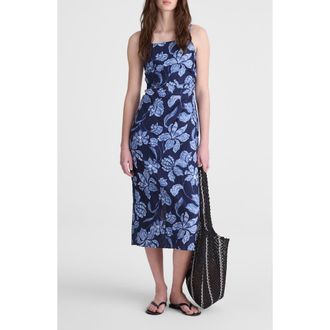Madewell Sharona Ruched Linen Midi Dress in Classic Indigo at Nordstrom, Size 00