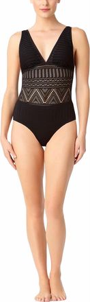 Anne Cole Plunge Crochet Swimsuit In Black
