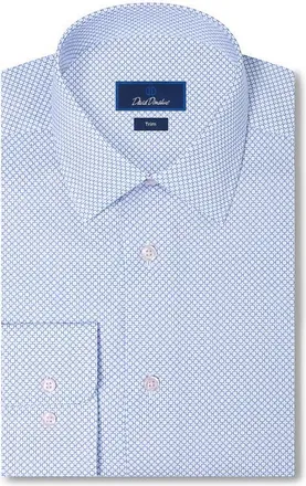 David Donahue Trim Fit Neat Microprint Cotton Twill Dress Shirt in Navy/berry at Nordstrom, Size 15.5