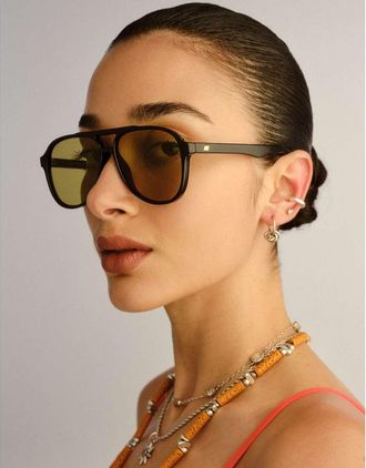 Le Specs Tragic Magic - Occhiali da sole aviatore neri e oliva-Verde
