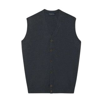 Brooks Brothers Geknoopte trui zonder mouwen - Heren - Truien - Grijs - Maat: XL Zijde