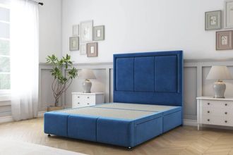 Sloomy Lancaster Plush Divan Base 2 Drawers-26 Headboard & 12 Footboard in Navy | Size: King