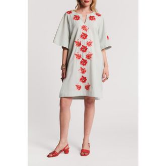 Frances Valentine Charming Caftan Mini Georgia Embroidery in Light Blue/red/pink at Nordstrom, Size X-Large