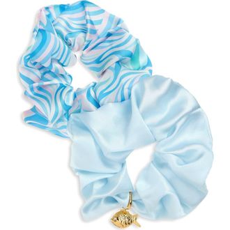 Frasier Sterling Assorted 2-Pack Deep Sea Satin Scrunchie Set with Crystal Embellished Fish Charm in Blue at Nordstrom