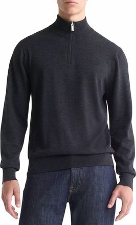 Calvin Klein Fine Merino Wool Blend Quarter Zip Sweater In Grey Heather
