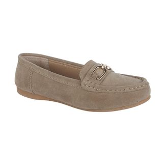 Jo & Joe Womens Suede Comfort Loafers with Gold Buckle - Cushioned Slip-On Casual Flats for Everyday Wear Sizes 4-8 (Taupe, UK Footwear Size System, Adult, Wom