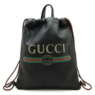 Gucci Vintage, unisex, Zwart, ONE Size, Leer, Pre-owned Leren Print Rugzak 2Way