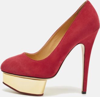 Charlotte Olympia Red Suede Dolly Platform Pumps