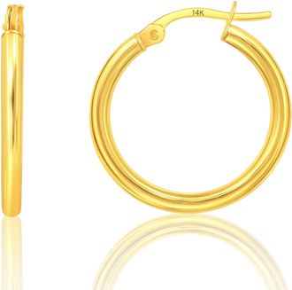 MAX + STONE 14k Yellow or White Gold 2mm Thick Tube Hoop Earrings 12MM to 50MM