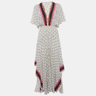 Maje Cream Racheline Print Crepe Asymmetric Flared Maxi Dress