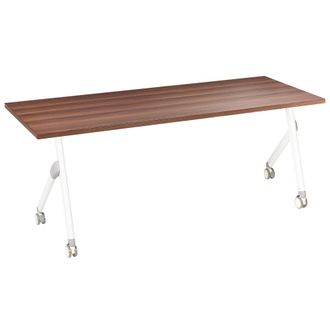 Beliani Escritorio Rectangular Moderno Plegable Con Ruedas Mesa M&oacute;vil Port&aacute;til 160 X 60 Cm Estructura De Metal Marr&oacute;n Oscuro Y Blanco Bendi