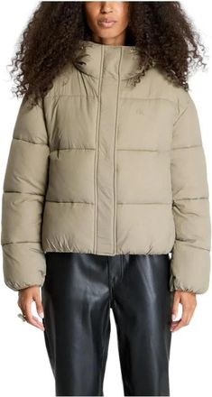 Calvin Klein Short Logo Jacket Modern Style - Dames - Winterjassen - Beige - L - Polyester - Jassen
