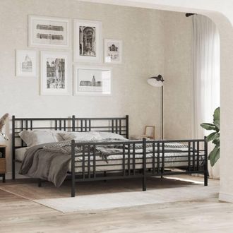 Berkfield Home Metal Bed Frame without Mattress with Footboard Black 193x203cm | Size: 193x203 cm