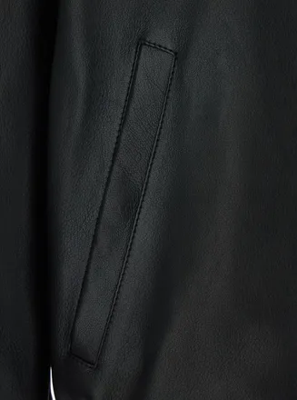 Versace Mens Leather Jacket With High Collar Black Lamb Coat