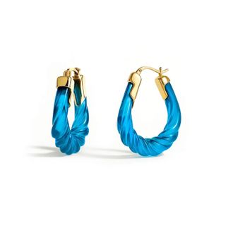 Gold & Honey Womens Rope Twist Oval Lucite Birthstone Hoop Earrings In December - Blue Topaz