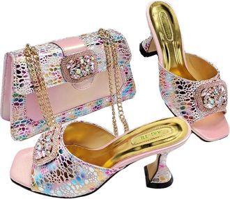 Generic Womens Shoes and Bag Set Color Rhinestone Decorate for Evening Party Wedding Italian Style High Heels