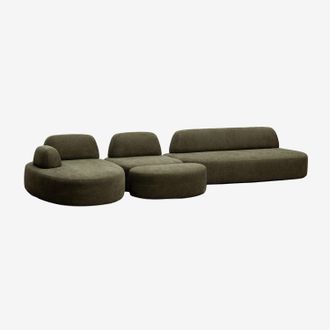Sklum Sof&aacute; Modular Chaise Longue Izquierdo De 3 Piezas Con M&oacute;dulo Esquinero Y Puff Tapizado Giorgia Sklum