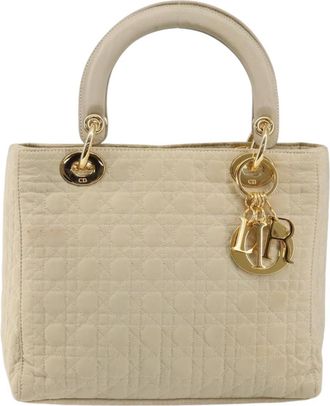 Dior Lady Dior Bag Nylon Beige Nylon Bag (Pre-Owned)