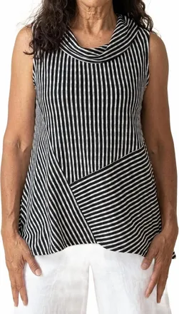 Habitat Uptown Stripe Sleeveless Cowl Neck Top In Black