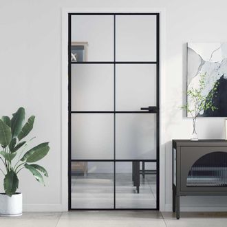 vidaXL Puerta Interior Delgada Negra Vidrio Y Aluminio 93x201,5 Cm Vidaxl