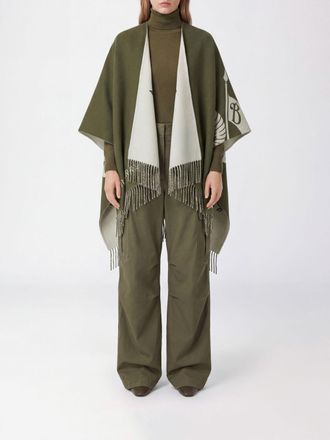 Burberry Mantella asimmetrica in lana e cashmere con frange e logo