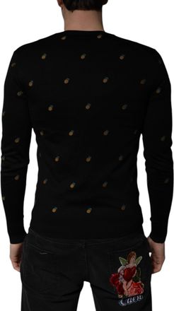 Dolce & Gabbana Black Pineapple Crew Neck Pullover Mens Sweater