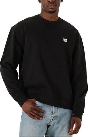 Calvin Klein Hoodies & sweatvesten, Heren, Zwart, XS, Wol, Zwarte LS EU Badge Sweater