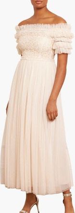 Needle & Thread Midsummer Lace Off Shoulder Ankle Gown in Cream at Nordstrom, Size 12