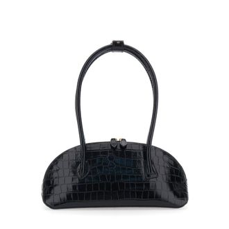 Little Liffner Ew Dome Black Shoulder Bag With Round Top Handles And Crocodile Effect In Leather Woman