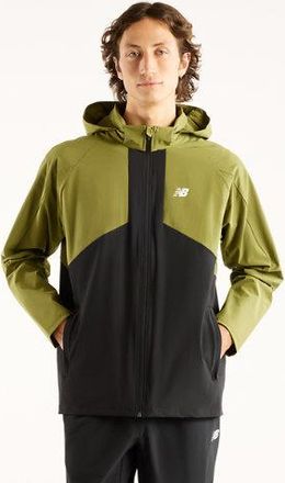 New Balance Uomo Utility Stretch Woven Jacket in Verde/Nero, Politessuto, Taglia 2XL