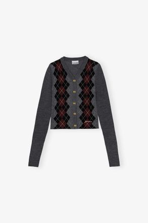 Ganni Grey Cardigan in Wool - Size XXS Merino