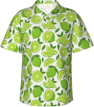 Generic Mens Button Down Casual Shirts Green Lemon Lime Classic Hawaiian Short Sleeve Beach Shirt with Pocket