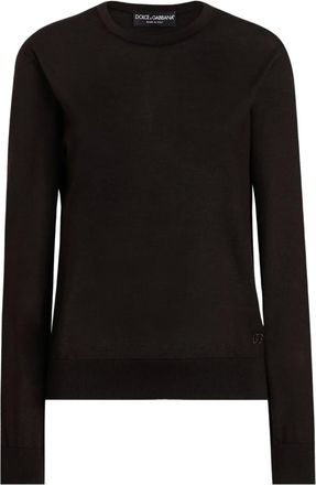 Dolce & Gabbana Top con ricamo logo in cashmere - Marrone