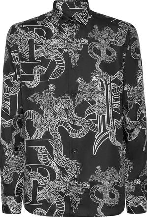 Philipp Plein Silk Shirt Sugar Daddy Cut Long-Sleeve - Heren - Casual Overhemden - Zwart - M - Overhemden