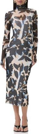 AFRM Shailene Long Sleeve Body-Con Midi Dress in Shadow Floral at Nordstrom Rack, Size X-Small